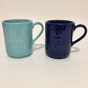 Set of 2 Kate Spade Stackable Mugs Lenox Navy Mint